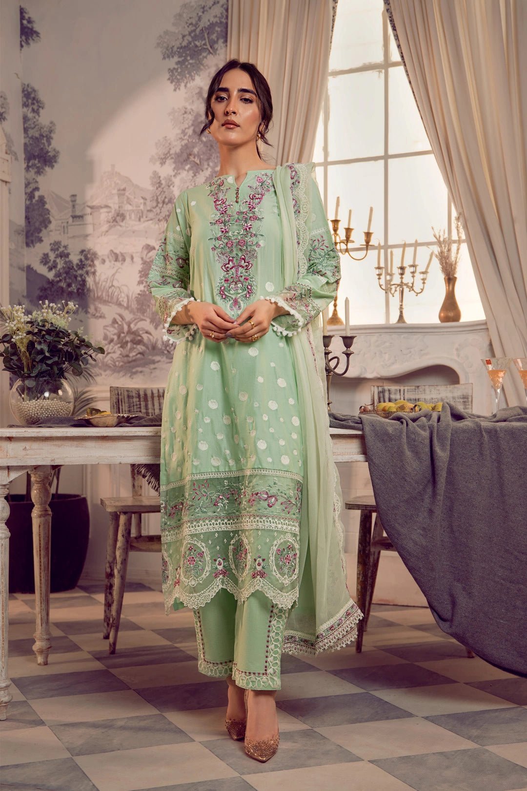 3pc Lawn With Embroidered Chiffon - NV01D06 - Noosh