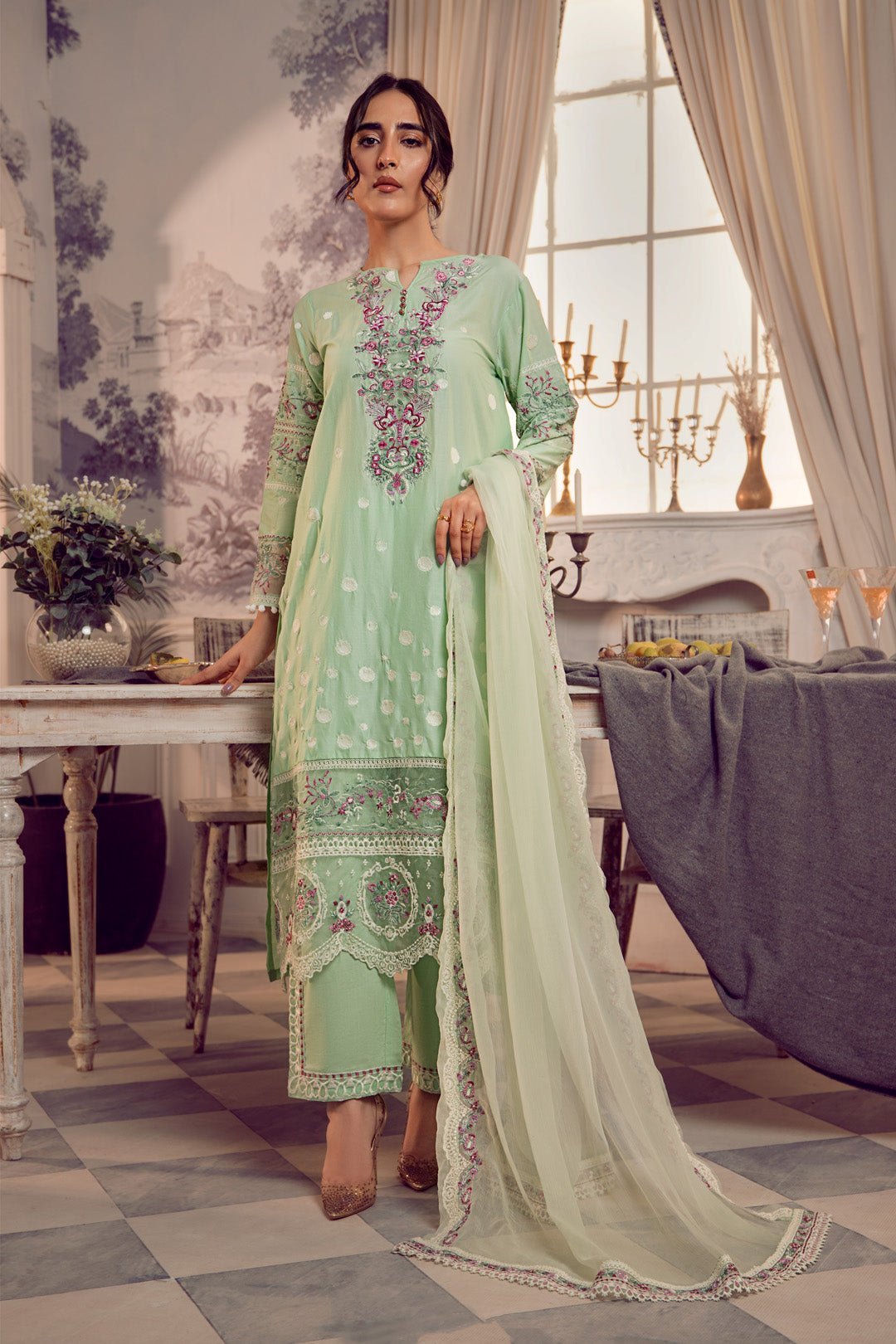 3pc Lawn With Embroidered Chiffon - NV01D06-S - NOOSH