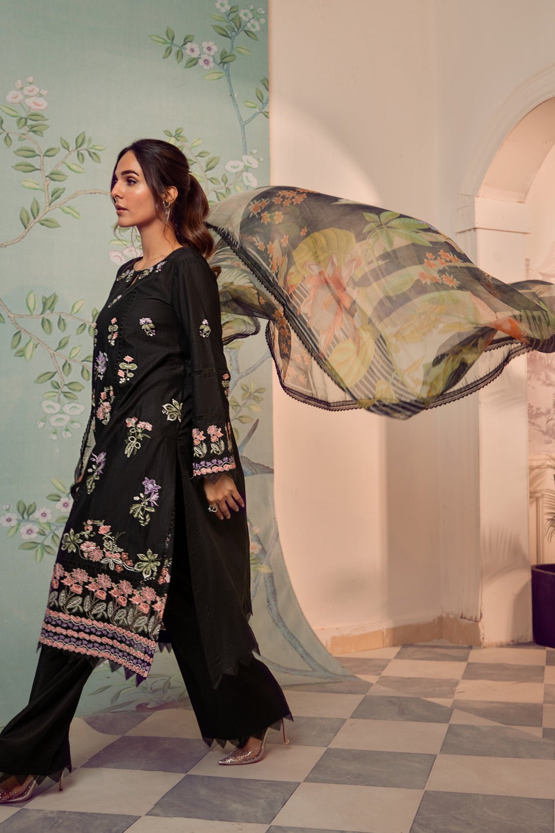 3pc Lawn With Printed Chiffon - NV01D10-S - NOOSH