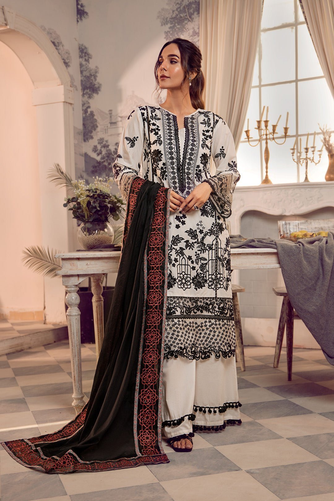 3pc Lawn With Voile Dupatta - NV01D05-S - NOOSH