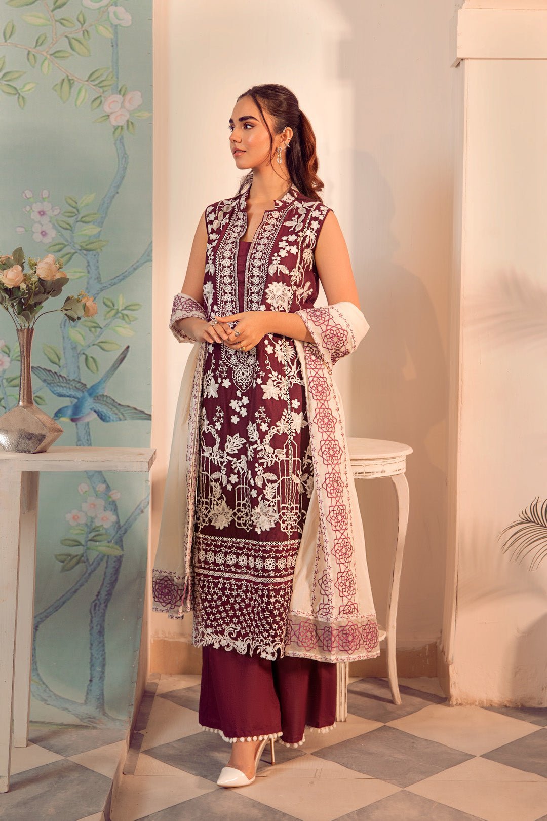 3pc Lawn With Voile Dupatta - NV01D12 - NOOSH